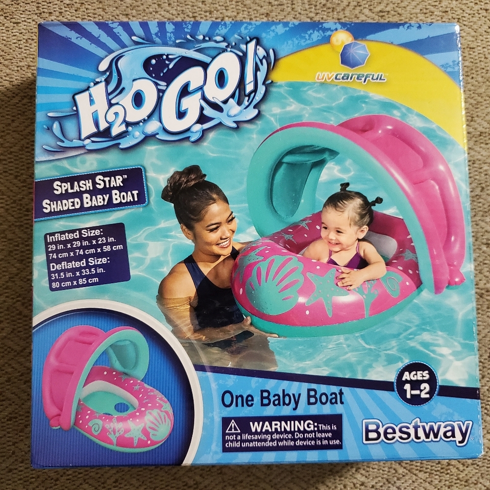 New in Box H2O GO! Splash Star Shaded Baby Boat in Pink & Teal